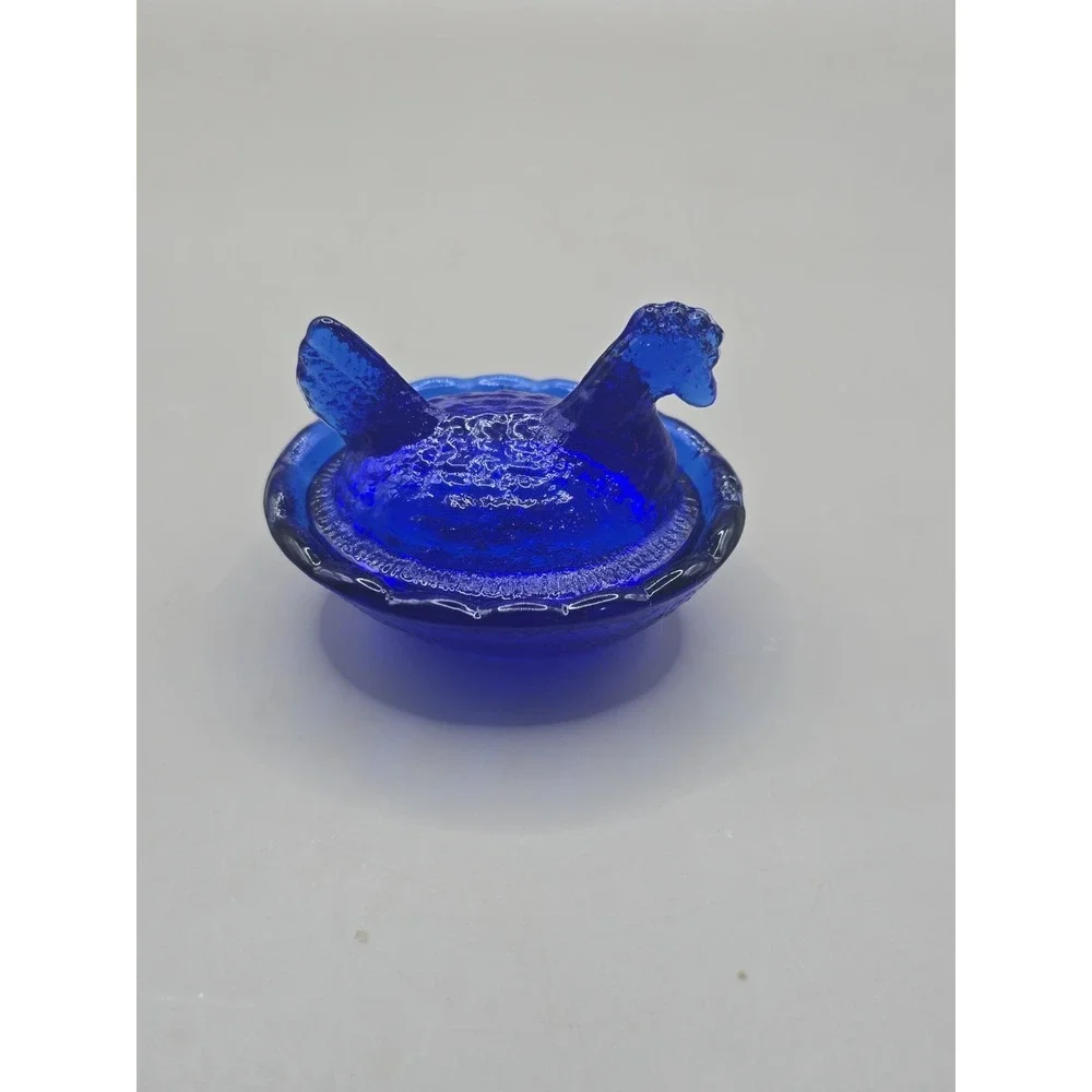 Miniature Cobalt Blue Glass Hen on‎ Nest Salt Cellar